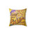 Sunny gold accent pillow with woman in purple hair