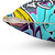 Graffiti-style colorful throw pillow with urban street art design