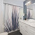 Contemporary Palm Leaf Navy Blue and Blush Pink Shower Curtain