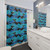 Blue Zoomies pattern Shower Curtains featuring cartoon greyhound, whippet and lurcher dogs