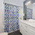 Blue and white floral shower curtain with Portuguese tile pattern