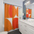 Orange Bauhaus style shower curtain with geometric shapes