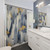 Blue and Gold Ikat Abstract Shower Curtains