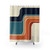 Retro striped shower curtains in orange, rust, and blue colors