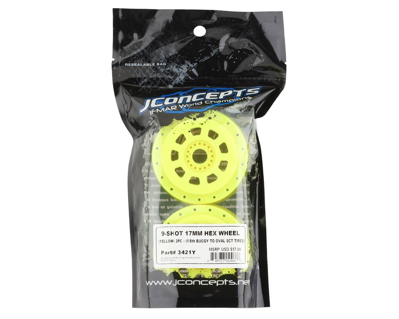 JConcepts 9-Shot Short Course Dirt Oval Wheels (2) (Yellow) w/17mm Hex