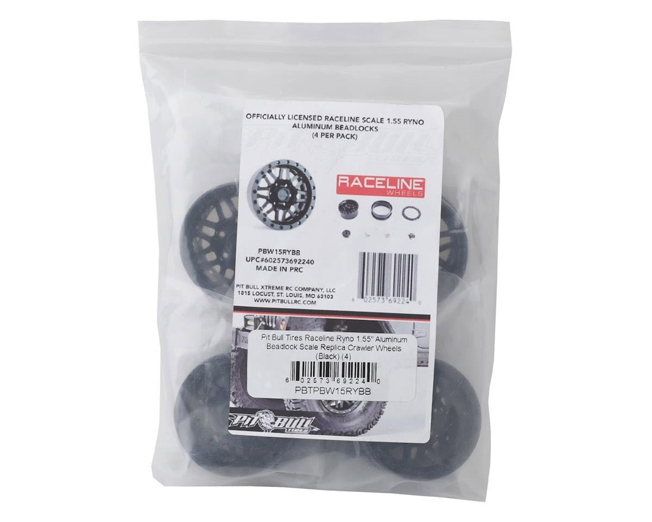 Pit Bull Tires Raceline Ryno 1.55 Aluminum Beadlock Crawler Wheels (Black) (4) w/12mm Hex