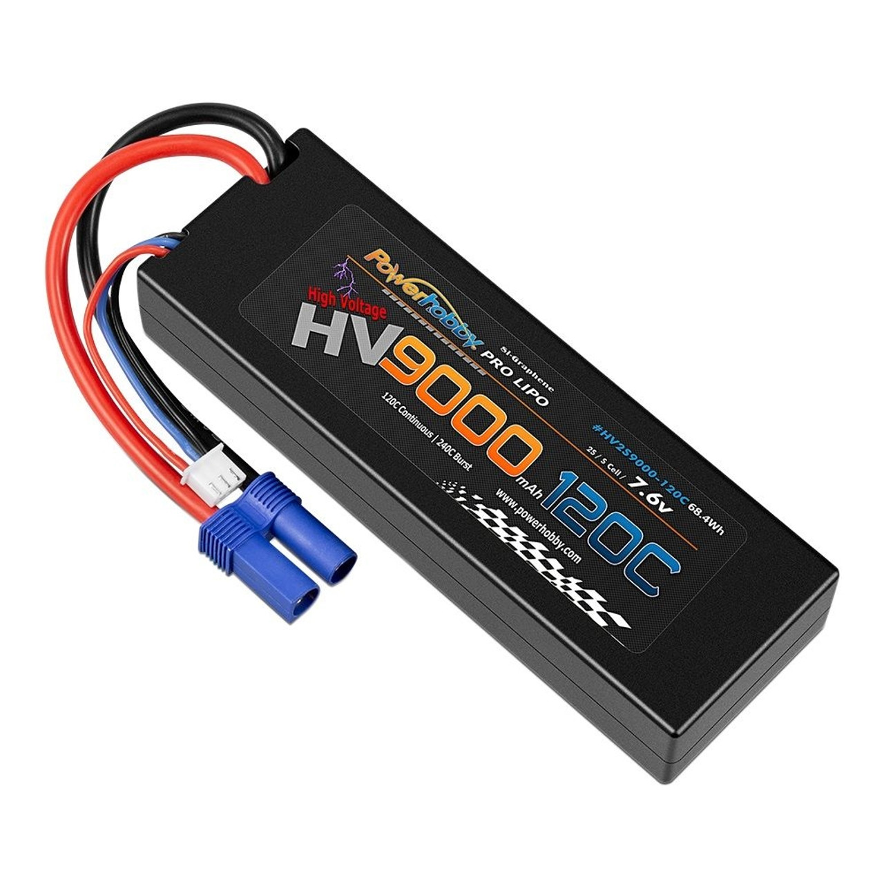 Power Hobby 2S 7.6V HV + Graphene 9000mAh 120C LiPo Battery with Hardwired EC5 Connector