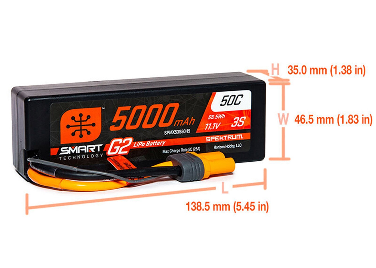 Spektrum RC 3S 5000mAh 3S 50C Smart Hardcase LiPo (G2) Battery: IC5 (11.1V/5000mAh)