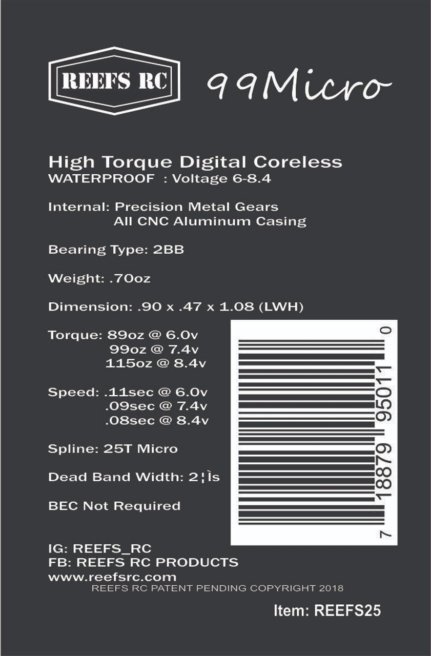 Reefs RC 99micro High Torque/Speed Metal Gear Digital Micro Servo (High Voltage)