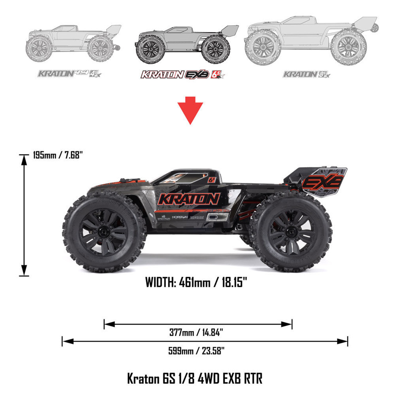 Arrma Kraton 6S EXB RTR 1/8 4WD Brushless Monster Truck (Black) w/DX3 2.4GHz Radio, Smart ESC & AVC