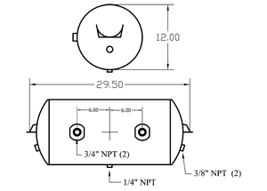 AIR TANK, 12", TOP MTG, 2) 3/4" SAMESIDE === 19244