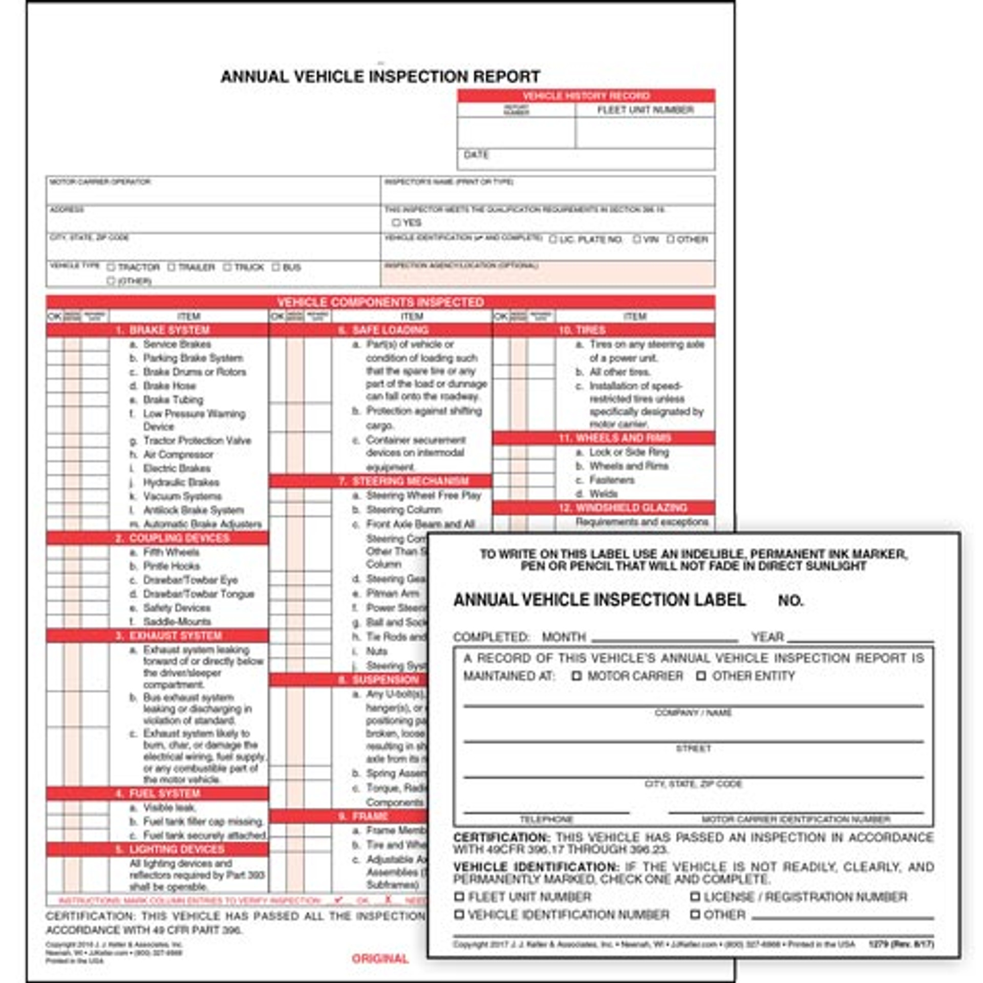 ANNUAL VEHICLE INSPECTION REPORT LABEL US Trailer Parts Supply Inc 