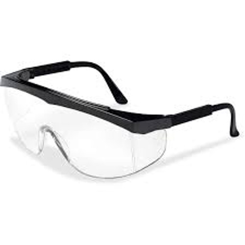 SAFETY GLASSES, CLEAR LENS BLACK FRAME