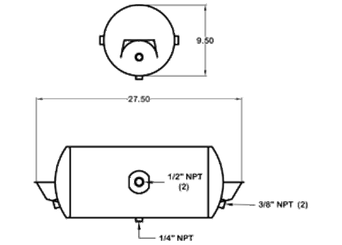 AIR TANK, 9.5", BTM MTG, 2) 1/2" MAINS