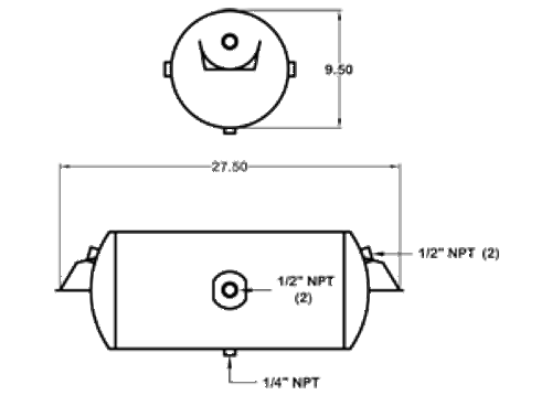 AIR TANK, 9.5", TOP MTG, 2) 1/2" MAINS