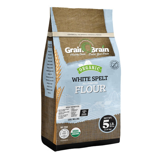 Grain Brain Organic White Spelt Flour, All-Purpose Ancient Grain, USDA Certified, Cool Milled, 5 lb, Kosher Parve