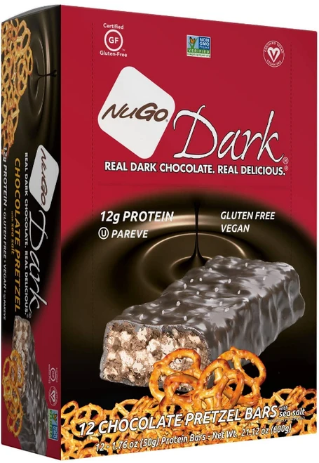 NuGo Dark Chocolate Pretzel Protein Bar, 1.76 oz. (Pack of 12) 