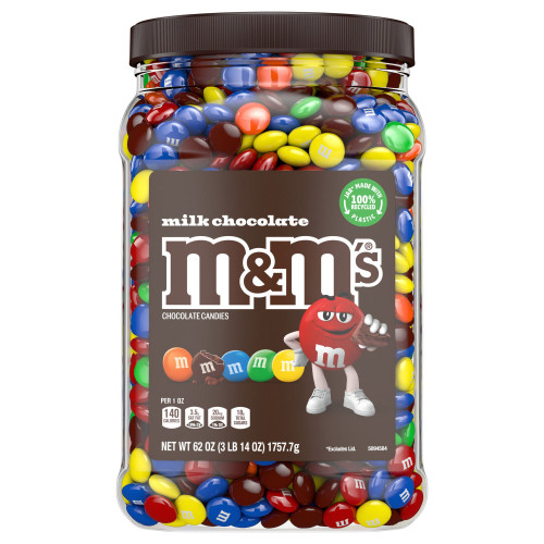 M&M's Milk Chocolate Candy 62 oz. resealable jar, front