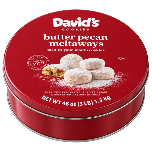 David's Cookies Butter Pecan Meltaways, 48 oz. (3 lb) tin