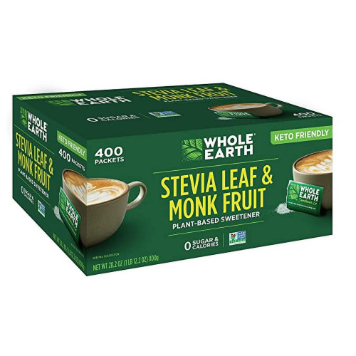 Whole Earth Stevia Leaf and Monk Fruit Zero Calorie Sweetener, 400 Packets
