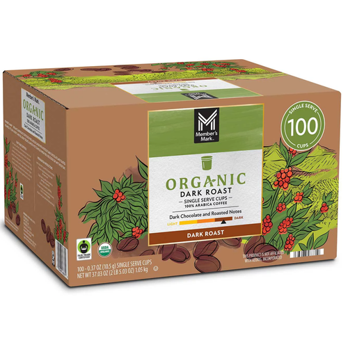 Member's Mark Organic Dark Roast Coffee Single Serve K-Cup Coffee Pods, 100 ct