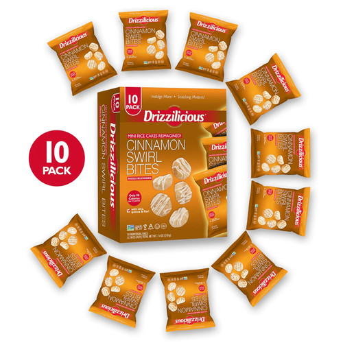 Drizzilicious Mini Rice Cakes Cinnamon Swirl Rice Crisps, 0.74 oz (Pack of 10)
