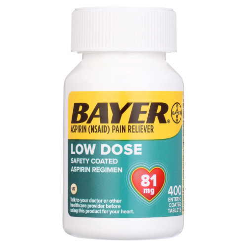 Bayer Aspirin Regimen, Low Dose 81mg Safety Coated Pain Reliever, 400 Enteric Coated Tablets