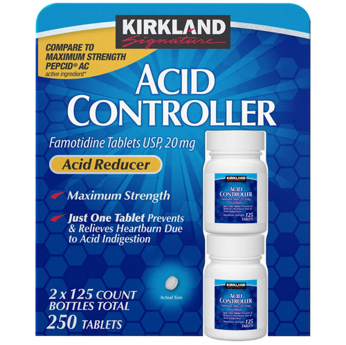 Kirkland Signature Acid Controller, Famotidine 20mg, Maximum Strength Heartburn Relief, 250 Tablets