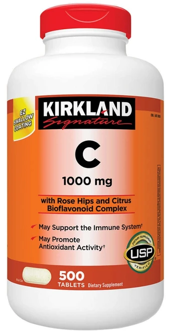 Kirkland Signature Vitamin C 1000 mg with Rose Hips and Citrus Bioflavonoids, 500 Tablets, Immune Support Supplement, USP Verified