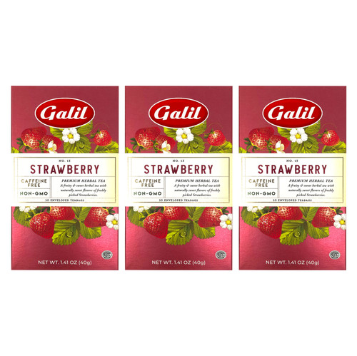 Galil Strawberry Premium Herbal Tea, Caffeine Free, Non-GMO, Kosher Certified, 20 Count Tea Bags, (Pack of 3)