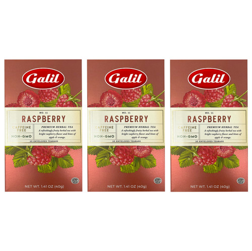 Galil Premium Raspberry Herbal Tea, Caffeine Free, 20 Count Tea Bags