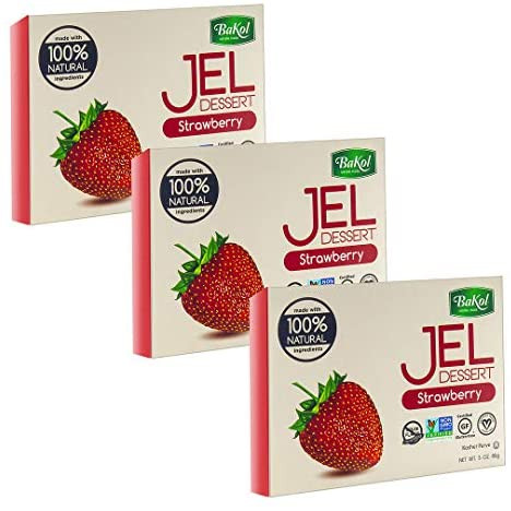 Bakol Vegan Strawberry Jel Dessert, Gelatin-Free, 100% Natural Ingredients, Non-GMO, Gluten-Free, Kosher Parve, 3 oz (Pack of 3)