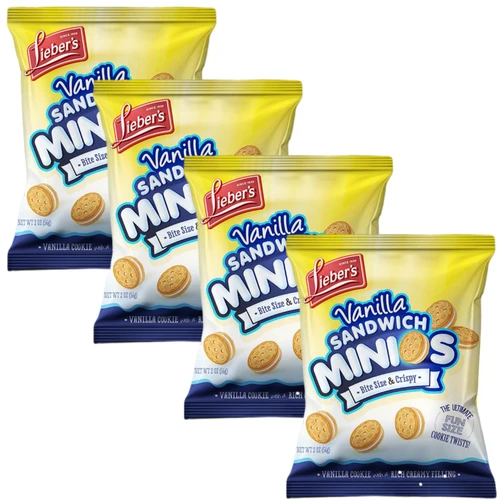 Lieber's Minios Vanilla Sandwich Cookies, 2 oz (Pack of 4)