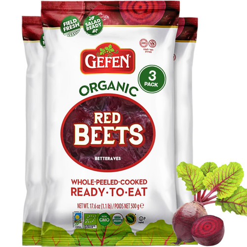 Gefen Organic Red Beets Peeled Cooked Ready to Eat, 17.6 oz (Pack of 3)