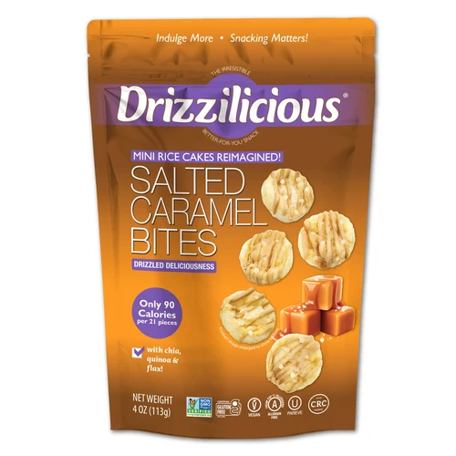 Drizzilicious Salted Caramel Mini Rice Cakes, 4 oz, Gluten-Free, Vegan, with Quinoa, Chia and Flax, 90 Calories
