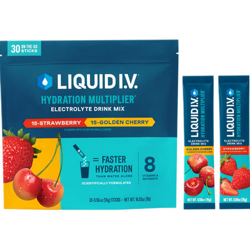 Liquid IV Electrolytes Hydration Multiplier Golden Cherry Strawberry, 30 Count