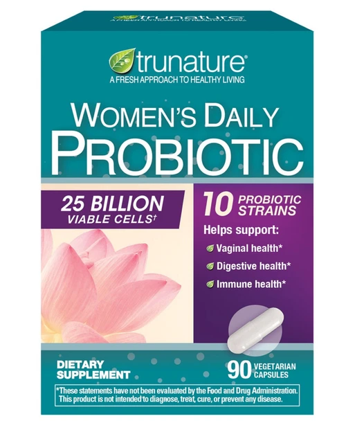 Trunature Women's Daily Probiotic, 25 Billion Viable Cells, 10 Probiotic Strains, 90 Vegetarian Capsules, Vaginal and Digestive Support