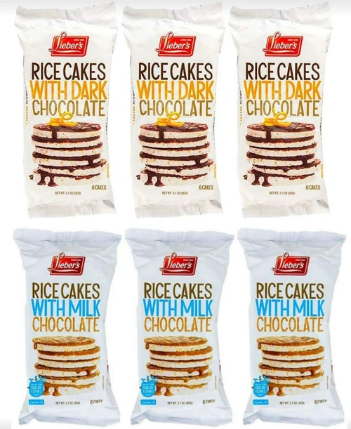 Rice Cakes Covered with Dark and Milk Chocolate Coating, Gluten Free, Kosher, Low Calorie Snacks, Variety Pack, 6 Packs