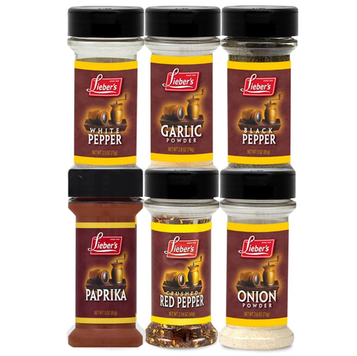 Passover Spice Set, White Pepper, Garlic, Black Pepper, Paprika, Crushed Red Pepper, Onion Powder, Kosher for Passover (6 Count)