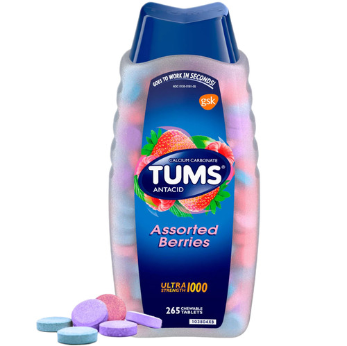 TUMS Ultra Strength Antacid Tablets, Assorted Berries Flavor, 1000mg, 265 Count
