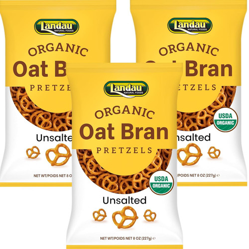 Landau Organic Oat Bran Pretzels Unsalted, 8 oz (Pack of 3)