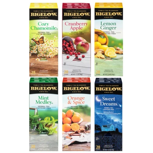 Bigelow Caffeine Free Herbal Tea Variety Pack, 6 Flavors Including Mint Medley, Orange Spice, Cozy Chamomile, Cranberry Apple, Sweet Dreams, 168 Count Total