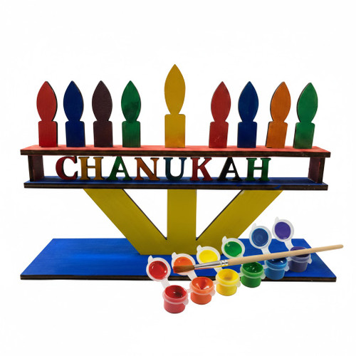 Creative Hanukkah DIY Wood Menorah Craft Kit, Paint Your Own Holiday Decoration with 9 Candle Holders, Paint Set, 12x8x3.5 Inches, Family Activity for Ages 6+