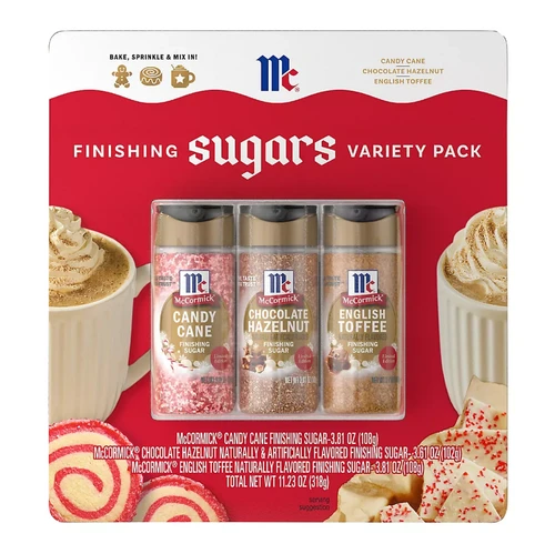 McCormick Holiday Finishing Sugars Variety Pack, Candy Cane, Chocolate Hazelnut, English Toffee, 3 Count, Limited Edition