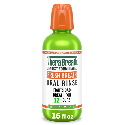 TheraBreath Fresh Breath Oral Rinse, Mild Mint, Dentist Formulated Mouthwash, Alcohol-Free, 12 Hour Protection, 16 fl oz