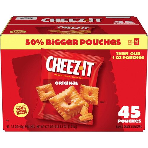 Cheez-It Original Baked Snack Crackers, 100% Real Cheese, 45 Count Individual Pouches, 1.5 oz Each, Bulk Pack