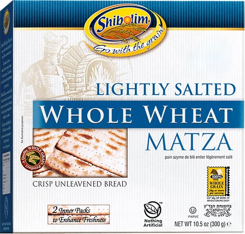 Shibolim Lightly Salted Whole Wheat Matzo, 100% Whole Grain, High Fiber, Kosher, 10.5oz