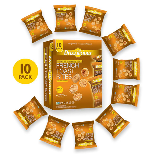 Drizzilicious French Toast Bites Mini Rice Cakes, Gluten-Free, Vegan, Low Calorie Snacks with Quinoa, Chia and Flax, 0.74 oz, Pack of 10