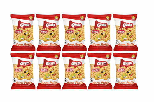 Gusto Corn Puffs Crunchy Puffed Corn Snack, 10 Pack, 0.70 oz Bags, 100 Calorie, No Sugar Added, Kosher Certified, Gluten-Free, 3-Ingredient Salty Snack