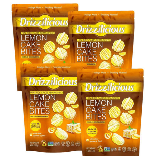 Drizzilicious Lemon Cake Bites, Mini Rice Cakes, Gluten-Free, Vegan, Non-GMO, 90 Calories per 21 Pieces, 4 oz (Pack of 4)